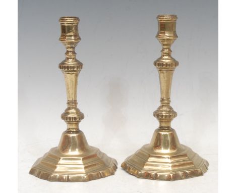 A pair of George I style gilt bronze candlesticks, 23.5cm high, 19th century (2)