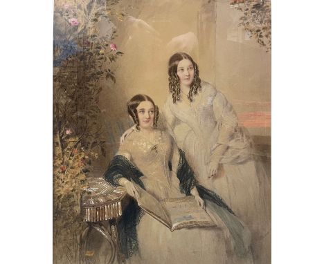 William Drummond (fl. 1800-1860)  Portrait of Two Sisters  signed, dated 1846 Brighton, watercolour, 49cm x 39.5cm