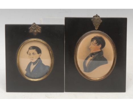 English School (19th century), a portrait miniature, bust-length of a young man facing to dexter, 8.5cm x 7cm; another simila