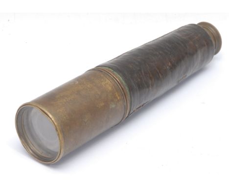 An Edwardian brass and leather cased three draw telescope, ROSS LONDON, dated 1908, extending to 83cm long