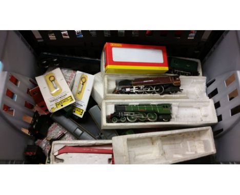 2 Boxes including assorted Hornby model railway, various engines and railing stock etc.