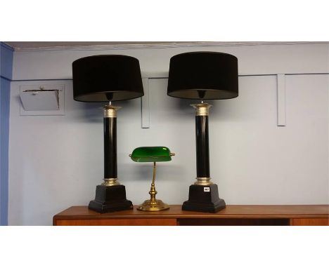 Pair of large modern column table lamps and a desk lamp.