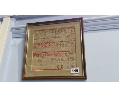 A small alphabet sampler, 18.5 x 18.5cm.