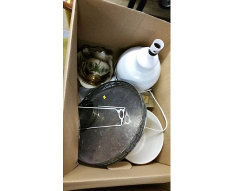 Plated tray, Denby lamp etc.