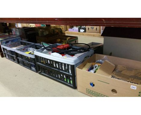 4 Boxes of assorted including tools, fire alarms etc.