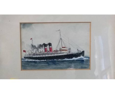 F W Hopper, water colour, signed, 'Steam Ship Antrim', 11 x 16cm.