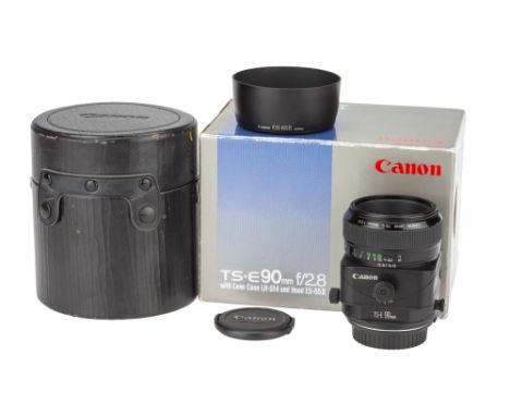 A Canon TS-E f/2.8 90mm Lens, black, serial no. 11468, body, VG-E, elements, VG, some light internal haze, complete with lens