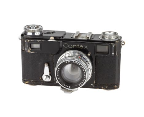 A Zeiss Ikon Contax II Rangefinder Camera, 1936, black paint, serial no. K59035, with Carl Zeiss Jena Sonnar f/2 50mm lens, c