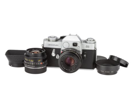 A Leica Leicaflex SLR Camera, 1966, chrome, serial no. 1116690, with Leitz Summicron-R f/2 50mm lens, 1970, black, serial no.
