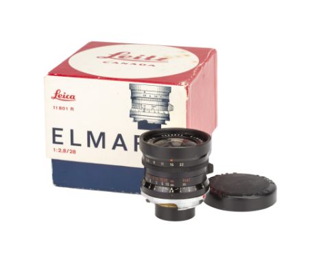 A Leitz Elmarit f/2.8 28mm Lens black, serial no. 2062974, body, VG, elements, G-VG, some internal haze and some light cleani