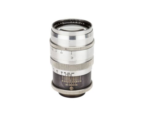 A Dallmeyer Dallac f/2 85mm Lens, Leica screw mount, chrome, serial no. 471713, body, F-G, elements, G-VG, some light cleanin