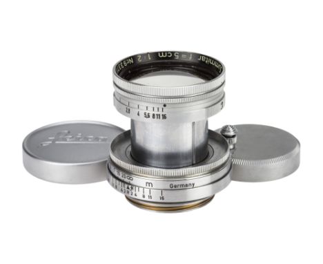 A Leitz Summitar f/2 50mm Lens, 1951, chrome, serial no. 933751, body, G-VG, elements, VG, some very light internal haze, com