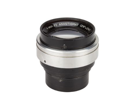 A Taylor Hobson Anastigmat f/2 4" Lens, black/chrome, serial no. 621385, body, G, aperture blades not moving when the ring is