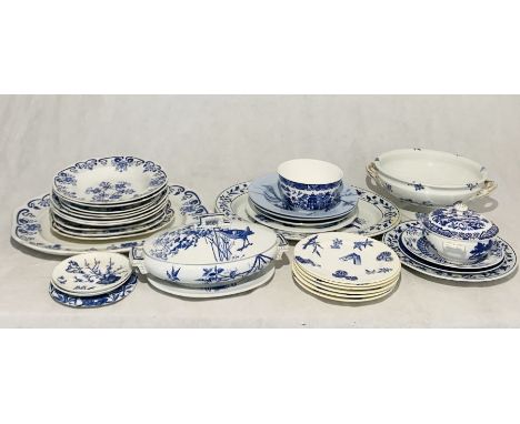 A collection of mainly antique various blue and white china including meat platters, saucers, Royal Worcester etc.