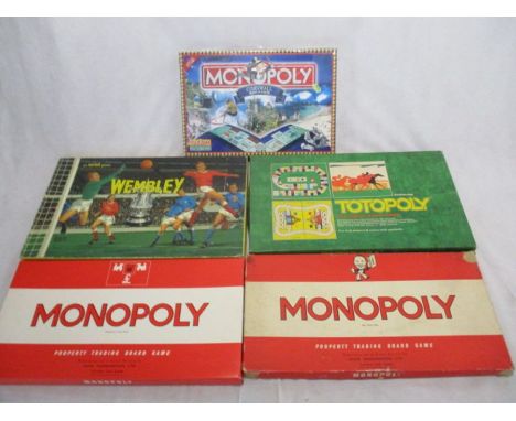 A collection of five boxed vintage board games including Totopoly The Great Race Game, Wembley The Thrilling Cup-Tie Game and