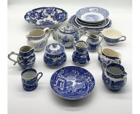 A small collection of blue and white china including Spode blue Italian, sparrowbeak jug etc. 