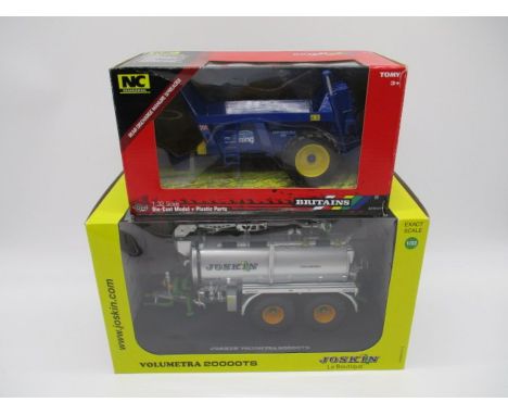 A boxed die-cast Joskin Volumetra 20000TS tanker, along with a boxed Britains Bunning Rear Discharge Manure Spreader (both 1: