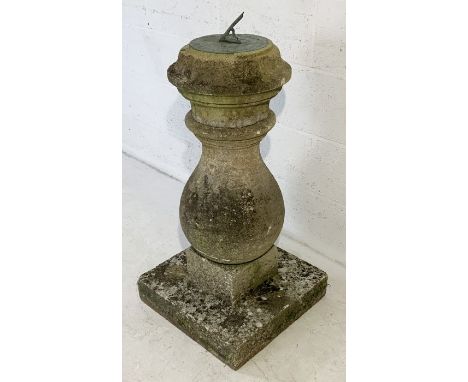 A composite stone sundial on pedestal base with rounded column - in three sections H90cm