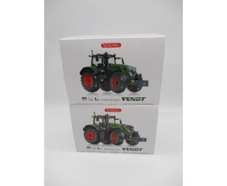 Two boxed Wiking Fendt Vario die-cast tractors (1:32 scale) including models 828 and 939.