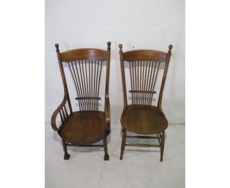 A near pair of American stick back chairs