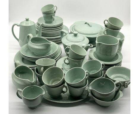 A large collection of Wood's Ware Beryl dinner service including cups, saucers, terrine, serving plates etc.