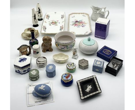 An assortment of various china including Poole Pottery, Crown Staffordshire, Royal Doulton, Wedgwood, Wade etc. 
