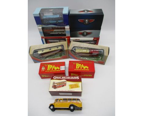 A collection of twelve die-cast buses (11 boxed) including Creative Master Stagecoach, South West Trains. Plymouth City &amp;