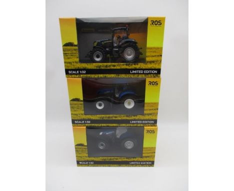 A collection of three boxed limited edition ROS New Holland die-cast model tractors (all 1:32 scale) including T7.270AC Blue 