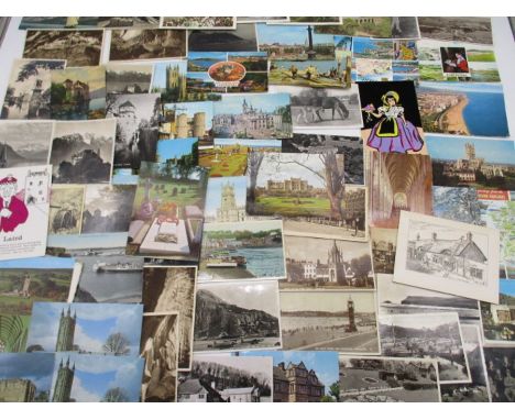 A collection of vintage postcards including Dunster, Chard, Polzeath, Weston Turville, the Western Highlands, Canterbury, Gib