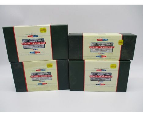 A collection of four boxed Corgi Premium Edition Public Transport Collections die-cast Coaches/Buses including "Dennis Lancet