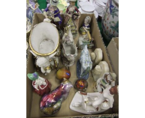 Two boxes of decorative china wares and ornaments to include Royal Doulton figurine "Christmas Morn", model No. HN 1992, a Je