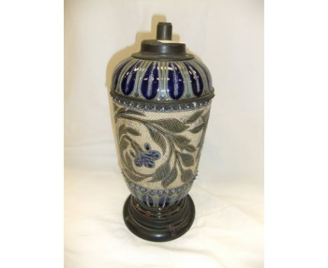 A late 19th Century Doulton stoneware table lamp base decorated in the Art Nouveau taste CONDITION REPORTS Height approx. 35 