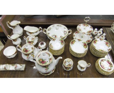 A large collection of Royal Albert "Old Country Roses" pattern dinner, tea and coffee wares, to include oval serving plate, c