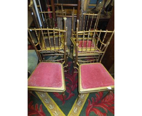 A set of six gold painted metal framed chairs, serpentine fronted reproduction chest, tea table with folding sides, three var