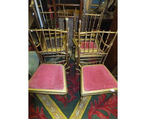 A set of six gold painted metal framed chairs, serpentine fronted reproduction chest, tea table with folding sides, three var