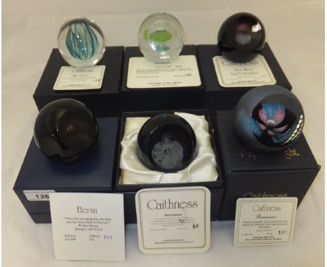 A collection of six Caithness glass paperweights - "Eterna", No'd. 240/500, "Renaissance", No'd. 107/500, "Sanctuary", No'd. 