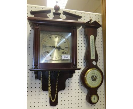 A mahogany cased wall clock, the dial marked "Highlands" with Roman numerals, together with a mahogany cased precision barome