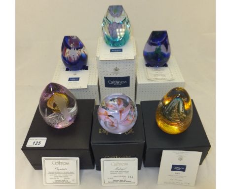 A collection of six Caithness glass paperweight - "Omphalos", No'd. 61/350, "Paradise", No'd. 311/350, "Snow Dance", No'd. 14