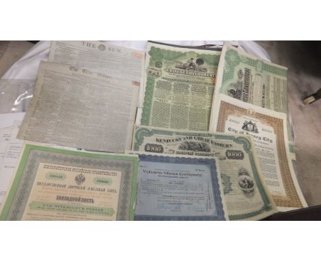 A quantity of various Share Certificates including "Chinese Government Five Per Cent Reorganisation Gold Loan of 1913 for Twe