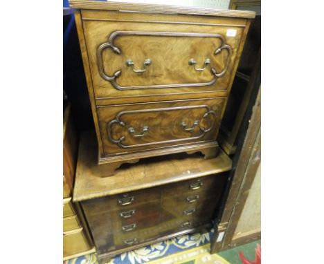 A 19th Century mahogany commode with applied decoration and brass handles, together with a walnut television cabinet in the f
