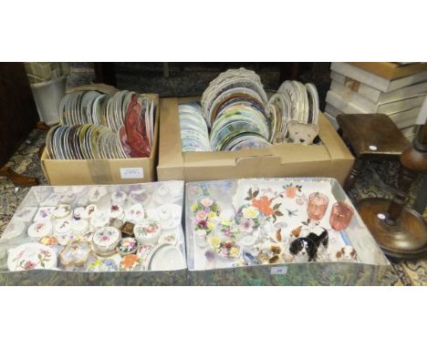 Two boxes of decorative china, glassware and ornaments to include a Royal Doulton figure of a puppy with ball, two Beswick po