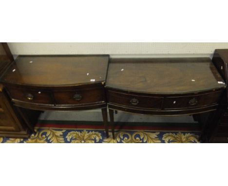 A 19th Century mahogany bow fronted side table with two drawers on square tapered legs, together with another 19th Century ma