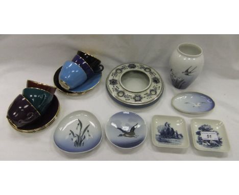 A collection of decorative china wares to include a Royal Copenhagen faience dish bearing monogram to base and No'd. 556/3359