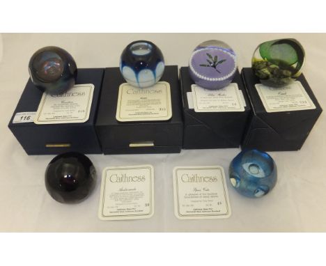 A collection of six Caithness glass paperweights - "Space Vista", No'd. 48/500, "Andromeda", No'd. 90/500, "Creation", No'd. 
