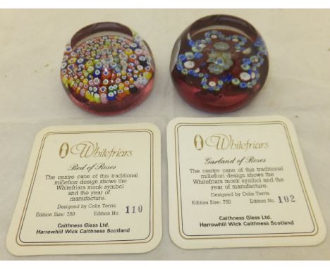 Two Caithness glass Whitefriars paperweights - "Garland of Roses", No'd. 102/750, bears signature / date cane for 1982, the o