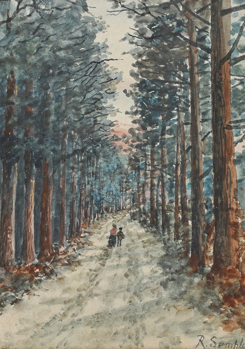 R Semple Path Through The Woods Watercolour Drawing 7 X 5 Inches Signed