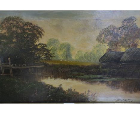 S MILLET, FRENCH SCHOOLRiver Landscape with CottagesSigned lower leftOil on canvas