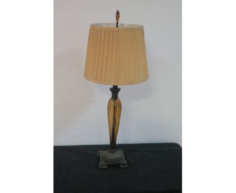 A CONTINENTAL METAL & TOPAZ GLASS TABLE LAMP, with pleated shade 80cms high