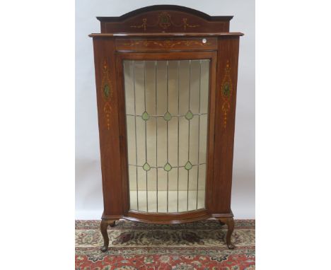 AN EARLY 20TH CENTURY MAHOGANY AND PAINTED DISPLAY CABINET the raised super structure with moulded rim and painted with class