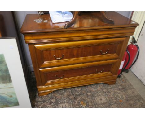 A CHERRY WOOD TWO DOOR WARDROBE, together with a cherry wood chest of two long drawers.